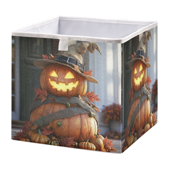 Foldable Fabric Storage Bin Home Cubes Clothing Organizer Bins Large Collapsible Box Basket for Home Organizer Spooky Halloween Scene