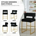 thumbnail image 5 of Sweiko Metal Bar Stools Set for 2 with Square Open Backrest for Kitchen Island,26in Fabric Velvet Counter Height Bar Stools,Modern Bar stools with Golden Iron Legs for Home Bar Pub Black, 5 of 7