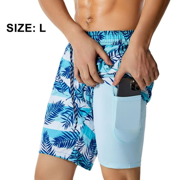 Men's Swim Trunk with Compression Liner Bathing Suit Quick Dry Swim Shorts with Boxer Brief Liner