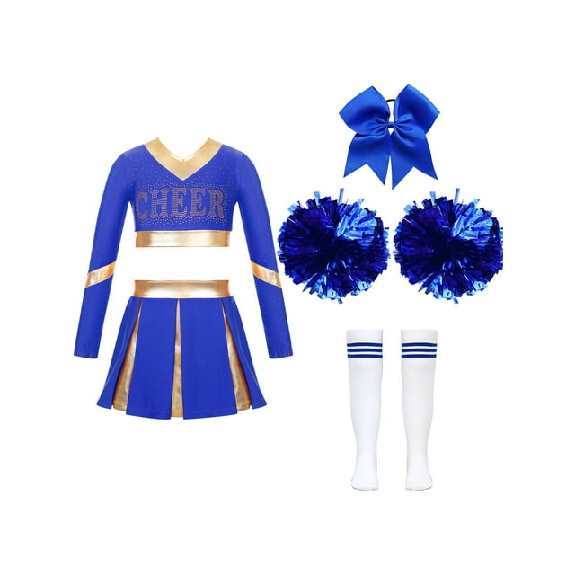 Aislor Kids Girls Cheerleading Uniform Cheer Outfits Metallic Patchwork Competition Performance Costume D04 12
