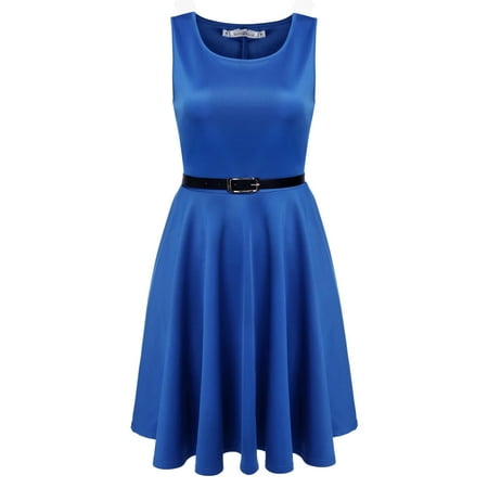 - Christmas Clearance! Women Fashion Sleeveless High Waist Pleated Party Dress With Belt ECBY