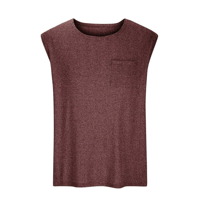Timegard Chemises pour Hommes Col Rond Débardeur Confortable Sans Manches Tricoté T-Shirt Confortable Blouse Décontractée Couleur Unie