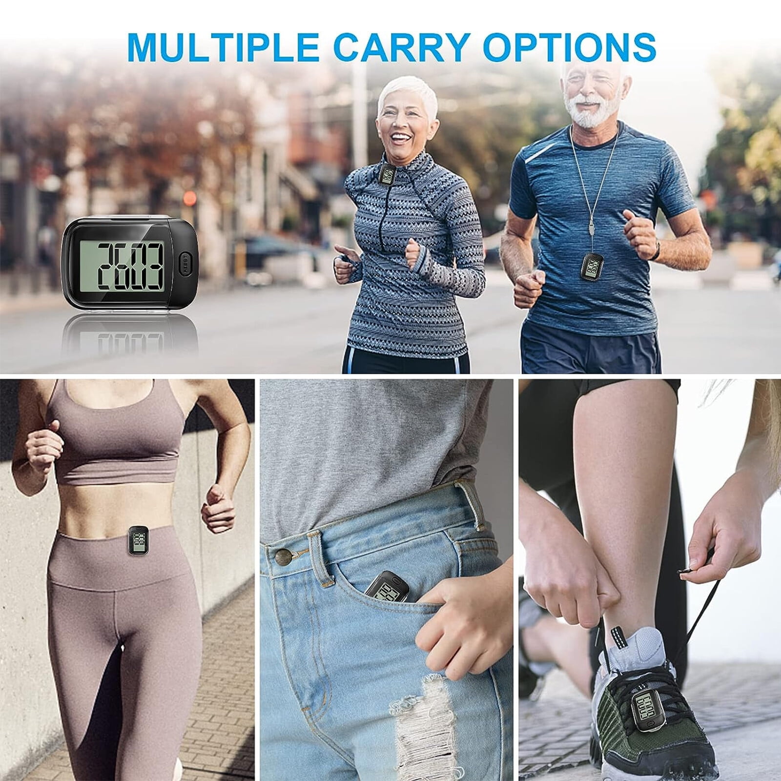 3D Pedometer For Walking - Digital Step Counter With Clip & Lanyard, Large LCD Display