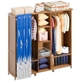 thumbnail image 6 of Hyasfey 170cmx160cm Freestanding Closet Organizer, Heavy Duty Garment Rack with Hanging Rods and Blue Curtain, Wardrobe Closet Clothing Rack, 6 of 7