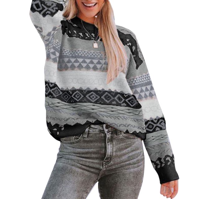 Suéter de mujer de manga larga con bloques de Color y cuello redondo, Jersey suelto, Top de punto para invierno y otoño