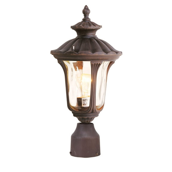1 Light Imperial Bronze Outdoor Post Lantern Pendant Lighting Fixture with Amber Water Glass Shade backed with Cast Aluminum material for patio, front porch, entryway and more