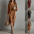thumbnail image 4 of Women’s New Corduroy Button Down Midi Shirt Dress, Casual Lapel Long Sleeve A-Line Dress with Multiple Colors for Casual Daily Wear, 4 of 7