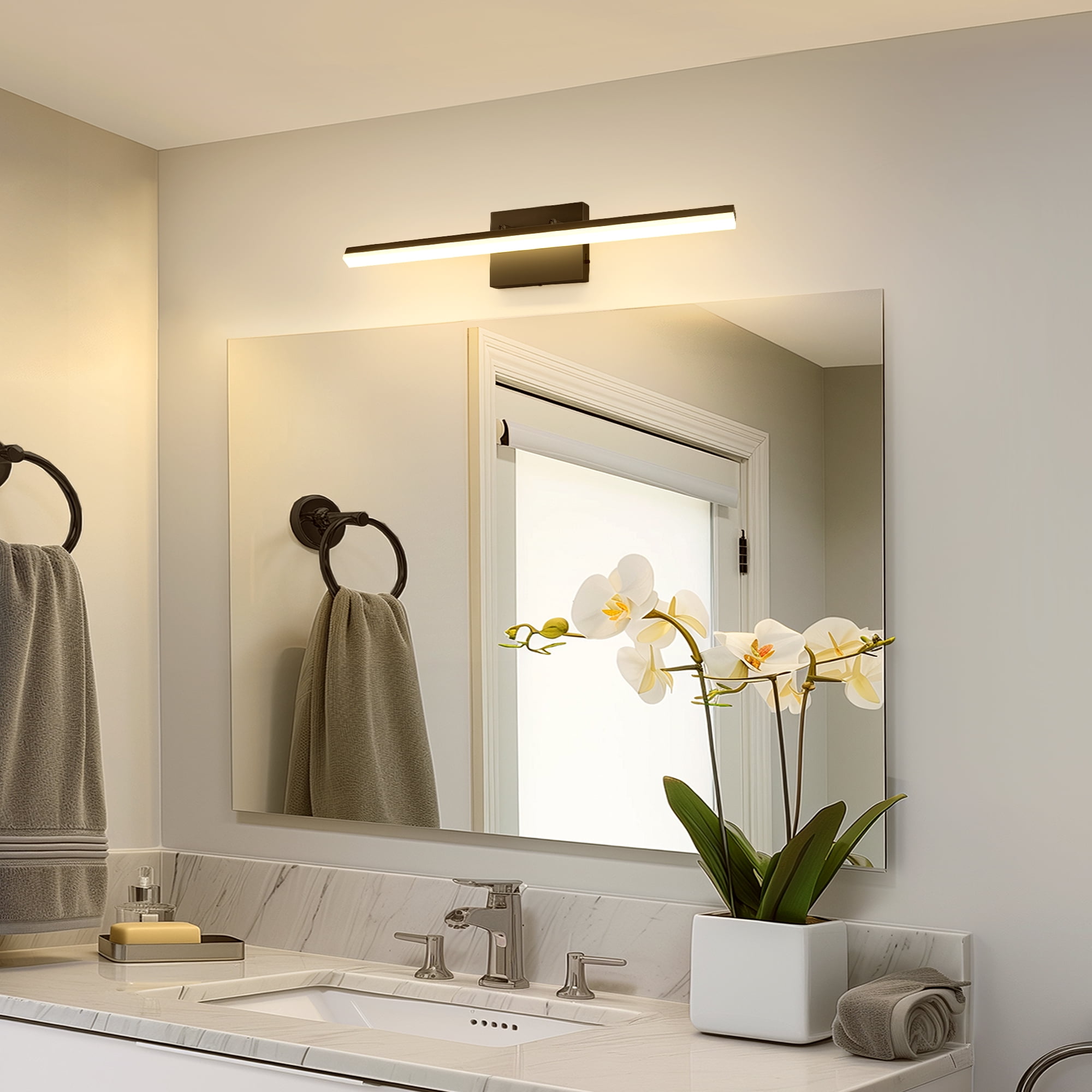 YANSUN 24-Watt 1-Light 23.66 in Wall Sconce Vanity Light in Black, Integrated LED Bathroom Wall Light Bar, Light for Mirror