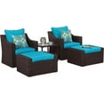 thumbnail image 2 of Cozyhom 5 PC Patio Furniture Sets, Patio Outdoor Chair With Ottomans and Coffee Table, PE Wicker Rattan Chair With Ottoman, Blue Cushion, 2 of 9