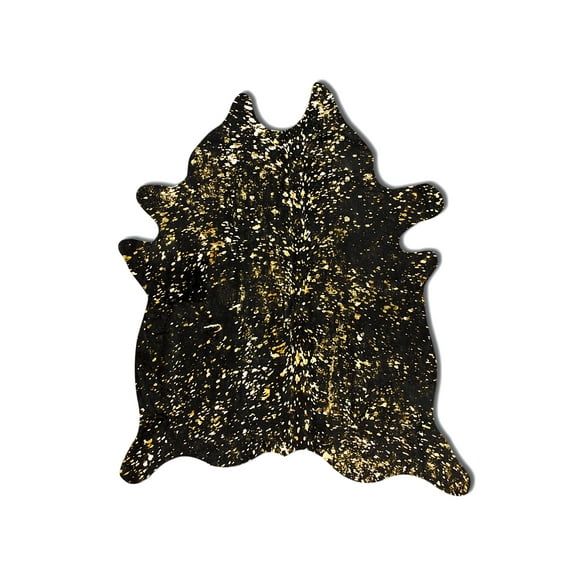 Scotland Cowhide Rug 6x7 Black Gold Natural Genuine Leather