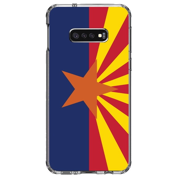 DistinctInk Clear Shockproof Hybrid Case for Samsung Galaxy S10e (5.8" Screen) - TPU Bumper, Acrylic Back, Tempered Glass Screen Protector - Arizona State Flag - US State Flag