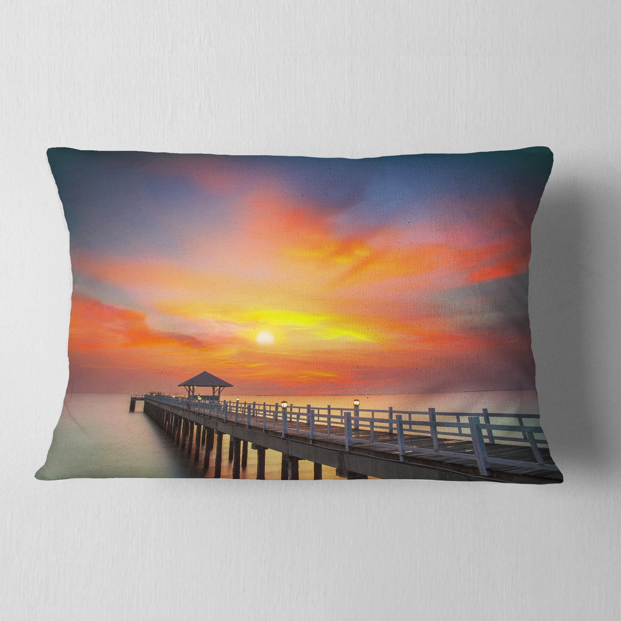 Designart 12" x 20" Pier & Bridge Polyester Throw Pillow