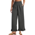 thumbnail image 2 of Fiaer,Women's High Waist Ruffle Hem Pants,Ladies Plus Size Casual Trendy Joggers,Womens Comfy Breathable Trousers with Pockets Grey M, 2 of 7