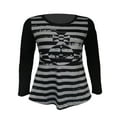 thumbnail image 2 of OUSITAID Autumn Spring Retro Gothic Tee Tops Women Long Sleeve  Neck Striped Print Patchwork T-shirts, 2 of 5