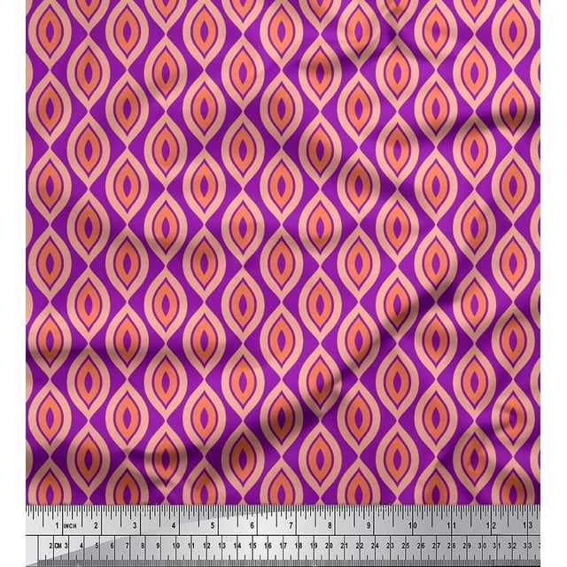 Soimoi Purple Poly Georgette Fabric Ogee Geometric Print Fabric by Yard 52 Inch Wide