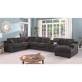 thumbnail image 4 of Celine Gray Chenille Fabric Sectional Rt-Facing Chaise Cupholders Charging Ports, 4 of 13