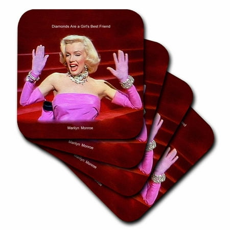 3dRose Marilyn Monroe Singing Diamonds Are a Girls Best Friend (textured) (PD-US), Soft Coasters, set of