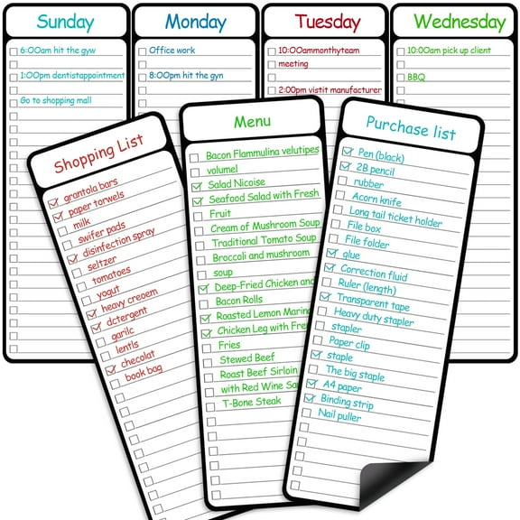 Dry erase board set for fridge, 7 pack magnetic weekly planner, 4x11 inch to do list, chore chart, shopping list, meal planner, memo board, office organizer, white