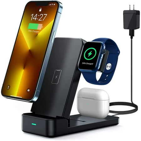 Wireless Charger, Qi-Certified 3 in 1 Fast Foldable Charging Stand Station Dock for Apple Watch Airpods for iPhone 14/13/12/11/Pro Max/12 Mini/11 Pro/XR/8 Plus