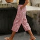 thumbnail image 1 of TaTaai Women Cotton Linen Casual Straight Leg Capri Pants Printed Design Elastic Waist Side Pockets Lightweight Breathable Machine Washable No Fading Daily Outdoor Street Wear Gift, 1 of 8