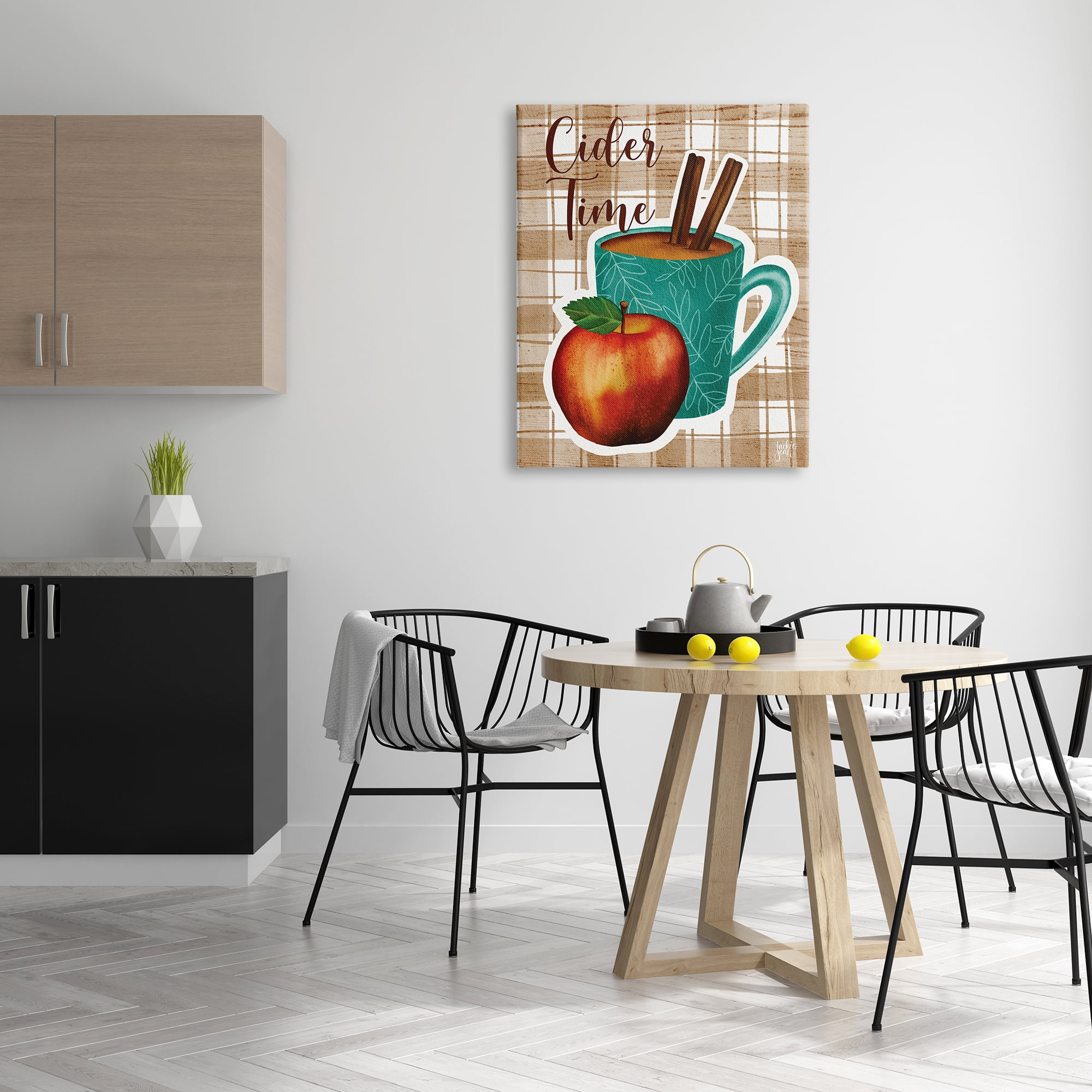 Stupell Industries Warm Apple Cider Time Beverage Brown Farm Plaid , 30 x 40, Designed by Jackie Quigley