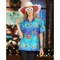 thumbnail image 5 of HAPPY BAY Women's Beach Funny Santa Claus Party Shirt Blouse Short Sleeve Tops Hawaiian Christmas Tree Shirts for Women M Santa Reindeer Sleigh, Blue, 5 of 7