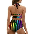 thumbnail image 2 of Renewold Fashion Lace up Swimsuit for Women Tummy Control Halter Neck Top Bikini Set Size 2XL Colorful American Flag Hearts High Waisted Swimming Suits with Bottom, 2 Pieces, 2 of 6
