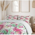 thumbnail image 5 of Ambesonne Exotic Duvet Cover Sets, Tropic Flowers Paint Blots, 2-King, Magenta Fern Green, 5 of 6