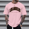 thumbnail image 2 of Rggeeun Mens Tshirts Leopard Letter Print Solid Color Short Sleeve Crew Neck Loose Fit Soft Breathable for Summer Travel Party Classic Shirts,Pink,Xs, 2 of 4