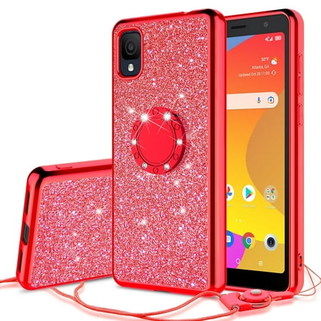 Galaxy Wireless Case for TCL A3 A509DL / TCL A30 / TCL ION Z Case Glitter Magnetic Car Ring Holder Kickstand Phone Cover Case - Red