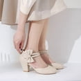 thumbnail image 4 of SACFOF Women's Mary Jane Heels with Bow Retro Closed Round Toe Pumps Sweet Ankle Strap Low Block Heels Chic Bowtie Vintage Dress Wedding Party Office Daily Shoes, 4 of 5