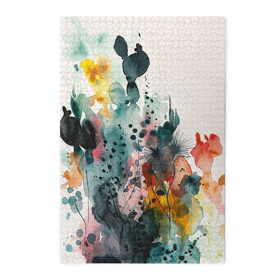 1000 PCS Art Abstract Watercolor Plants Puzzles For Adults 1000 Pieces,Stress Relieving Pleasure,Vibrant Colors And Unique Design Bring A Different Visual Experience,Whimsical Wooden Jigsaw Pieces