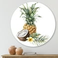 thumbnail image 2 of Designart 'Pineapple With Plumeria Coconut and Palm Leaves' Traditional Circle Metal Wall Art 23x23 - Disc of 23, 2 of 5