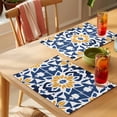 thumbnail image 4 of Blue Morocco Placemats Set of 12 Boho Geometric Antique Oriental Pattern Place Mats Indoor Wipeable Table Mats Washable Cloth Dining Table Placemats for Kitchen Holiday Party Home Decor 13x19 Inch, 4 of 9