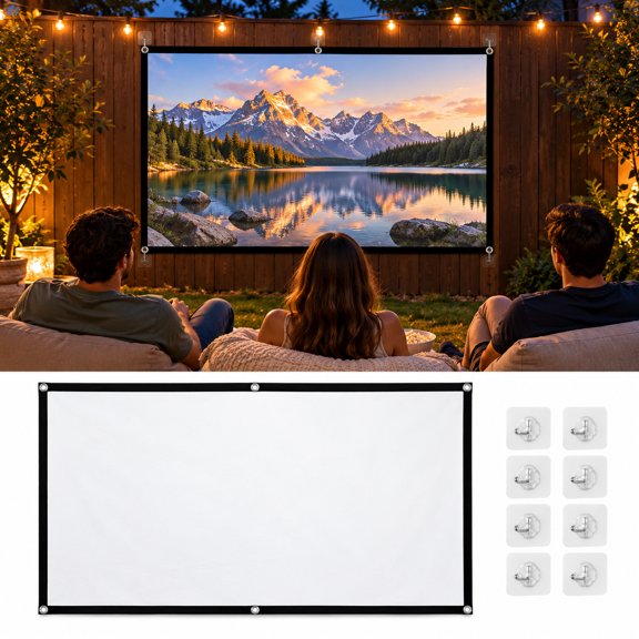 Curear Projection Screen, Indoor, 84 in Projector Screen with 8 Hooks, Multicolor