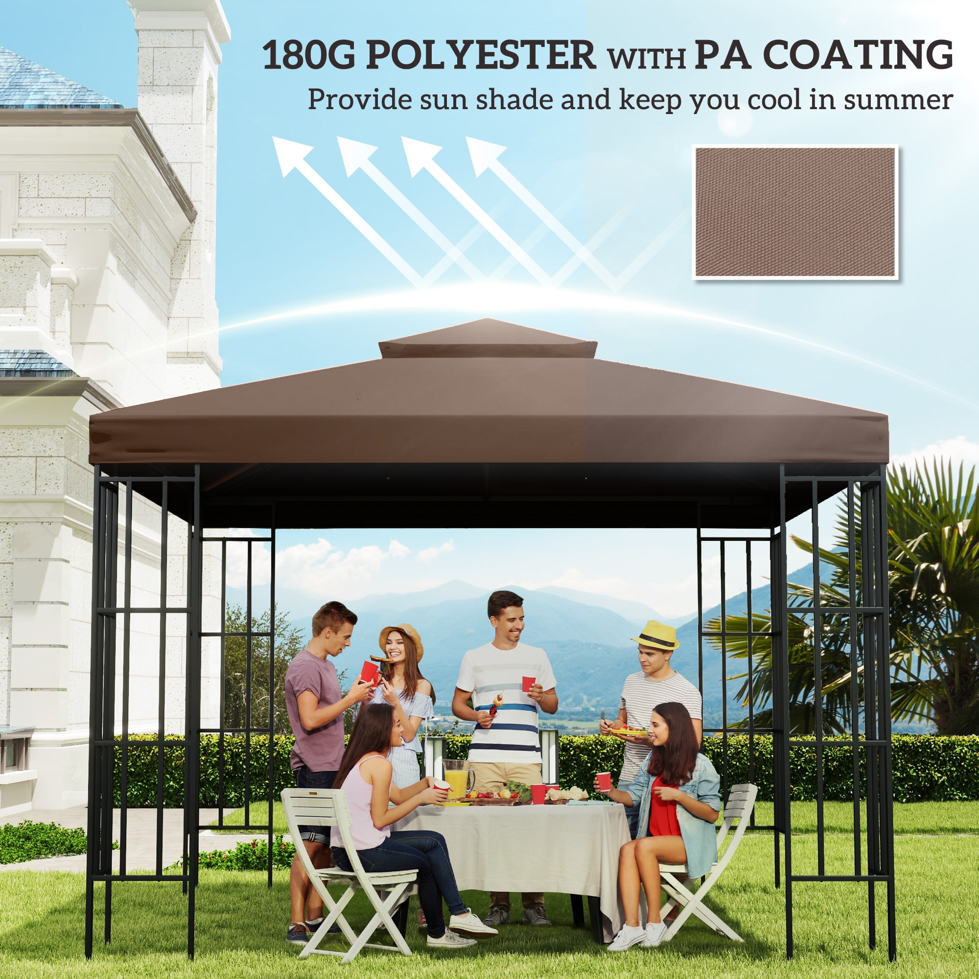 Outsunny Gazebo Replacement Canopy for Model 01 -0153, 2-Tier Top Cover for 9.8' x 9.8' Outdoor Gazebo, Coffee (TOP ONLY)
