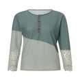 thumbnail image 2 of Womens Henley T Shirts Casual Lace Long Sleeve Patchwork Button Down Ribbed Slim Fit Tops Blue L, 2 of 9