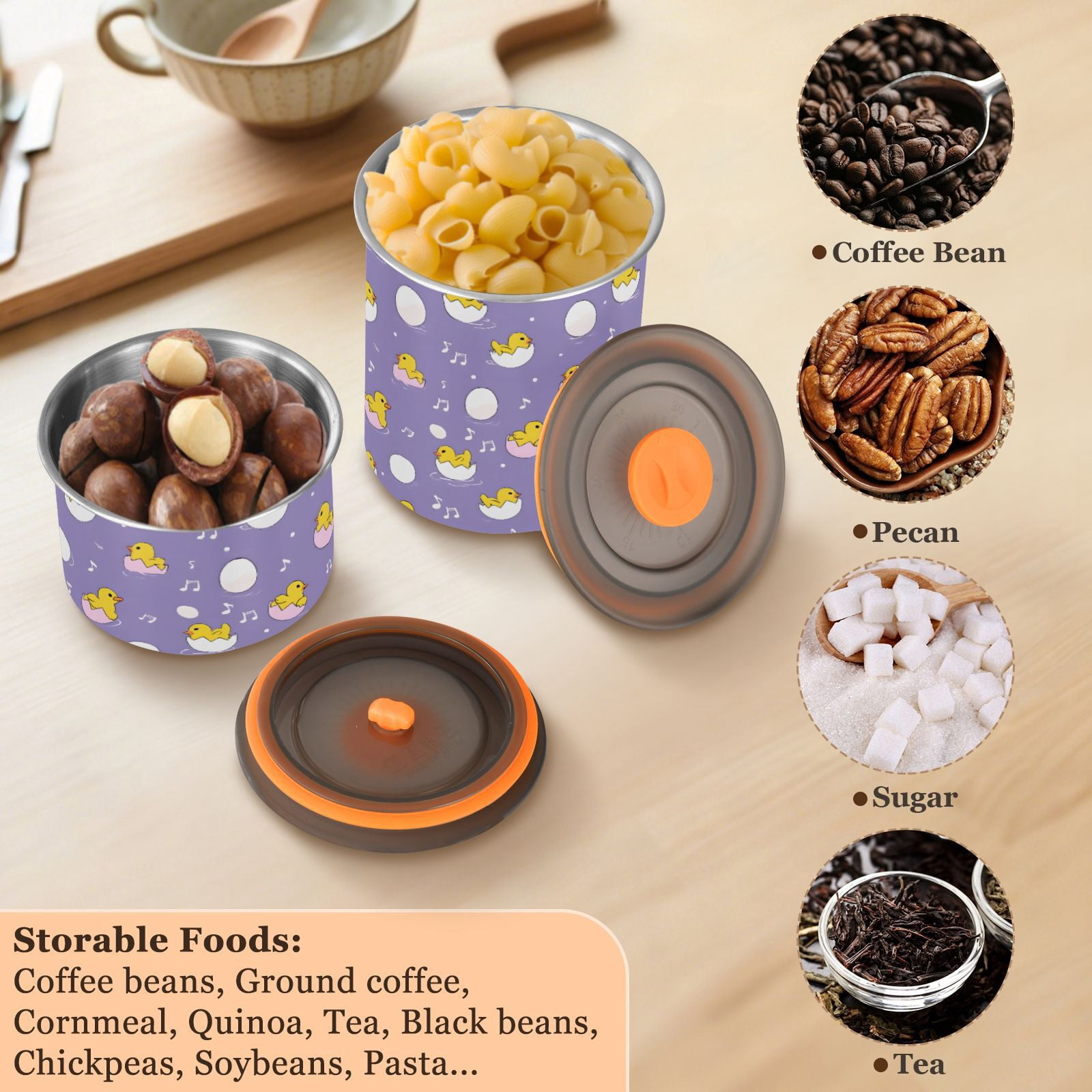Duck Eggshell Airtight Coffee Bean Canister 30oz Food Storage Containers with Lids For Gournd, Tea, Sugar, Flour, Rice, Cereal, Candy Cookie Jar