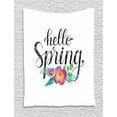 thumbnail image 1 of Hello Tapestry, Hand Lettering Phrase of Hello Spring on Watercolor Floral Ornament in Lively Colors, Wall Hanging for Bedroom Living Room Dorm Decor, 60W X 80L Inches, Multicolor, by Ambesonne, 1 of 2