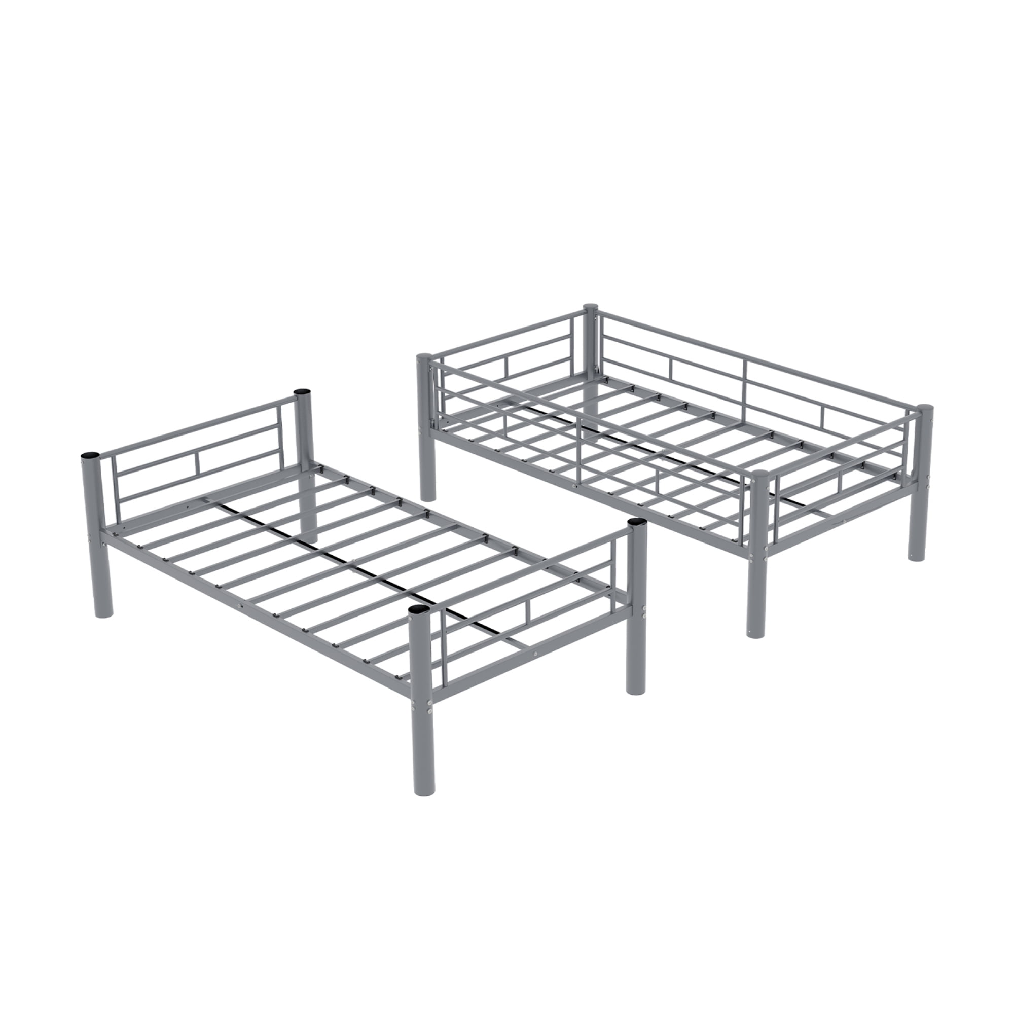Twin over Twin Bunk Bed with Ladder and Safety Guardrails, Metal Bunk Bedframe for Kids Boys Girls, can be convertible into 2 Beds, No Spring Box Required