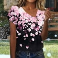 thumbnail image 2 of Charella Floral Printed Tops for Women V Neck Button Petal Short Sleeve Shirts Casual Clothes Loose Tunic Blouses (M, Pink), 2 of 7
