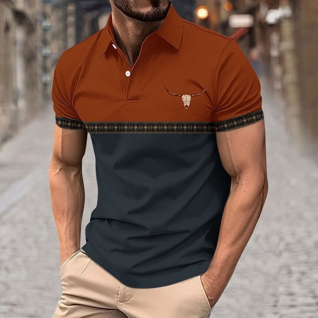 Styesk T-Shirts pour Homme Chandail à Enfiler pour Homme à Boutons Imprimé Col à Revers Manches Courtes Col Rabattu Blouse Chemise