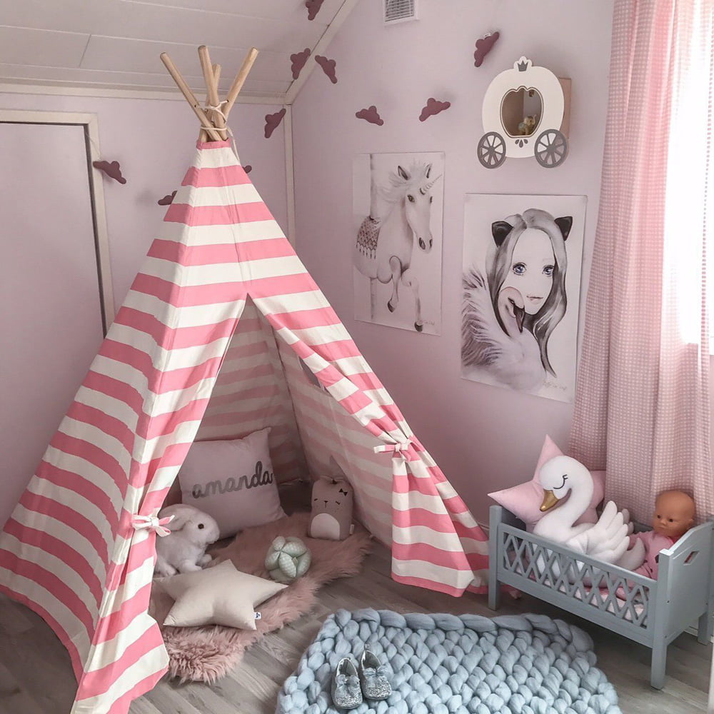 Kids Teepee Children Play Tent Playhouse Classic Indian Style Decoration Pink 