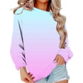 thumbnail image 3 of Women's Ombre Gradient Sweatshirt, Drop Shoulder Crewneck Pullover, Color Fade Long Sleeve Top, Casual Color Transition Blouse, Soft Stretch Knit Comfort Wear Pink M, 3 of 10
