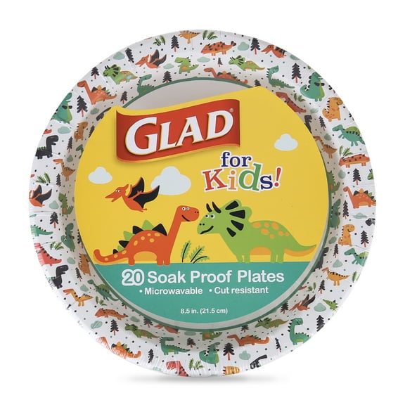Glad Kids - 8.5" Round Paper Plate Dinosaurs, 3 pack (60 plates total)