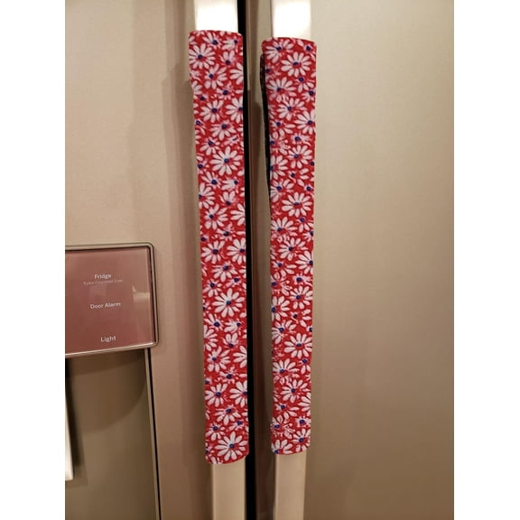 Crazy for Daisies Refrigerator Oven Dishwasher Handle Covers by Penny's Needful Things (15 Inch) (Set of 2) (Red)