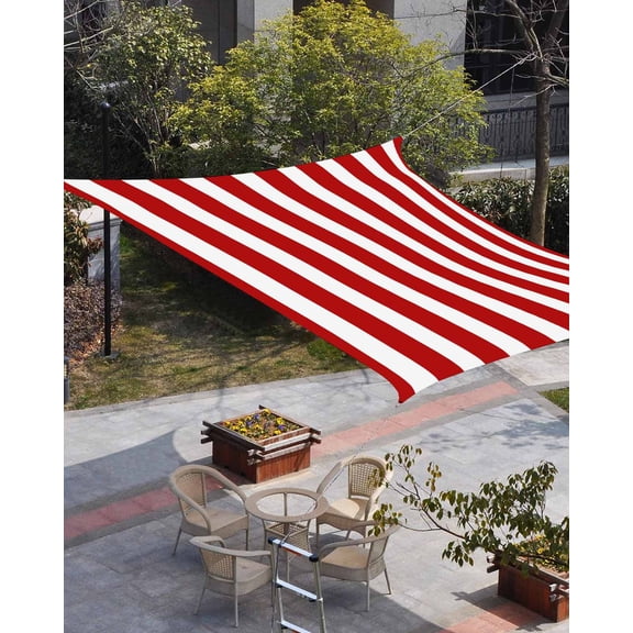 Red Striped Sun Shade Sail 14'x18' Rectangle Outdoor Shade Canopy, Christmas Farmhouse Red White Stripes Porch Shades Outdoor Sun Blocking Screen, Sunshade Cloth Covers for Patio/Deck/Garden