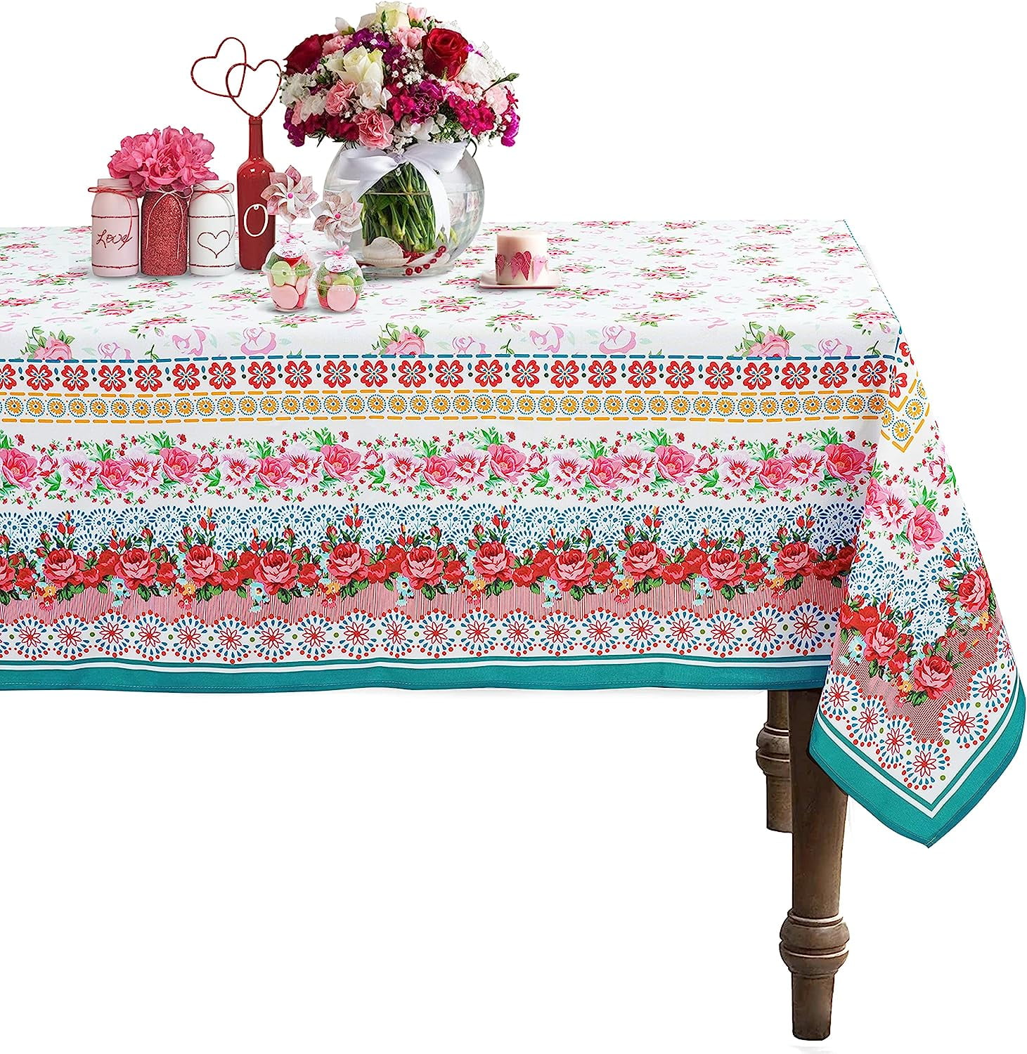 Pioneer Design Ladies Dishes Tablecloth, Floral Table Cloth, Vintage