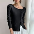 thumbnail image 5 of Feancey Ruffle Blouses for Women Soft Knitted Long Sleeve Sweater Tops Dressy Casual Split Hem Shirts Fall Trendy Going Out Tees Black Free Size, 5 of 6