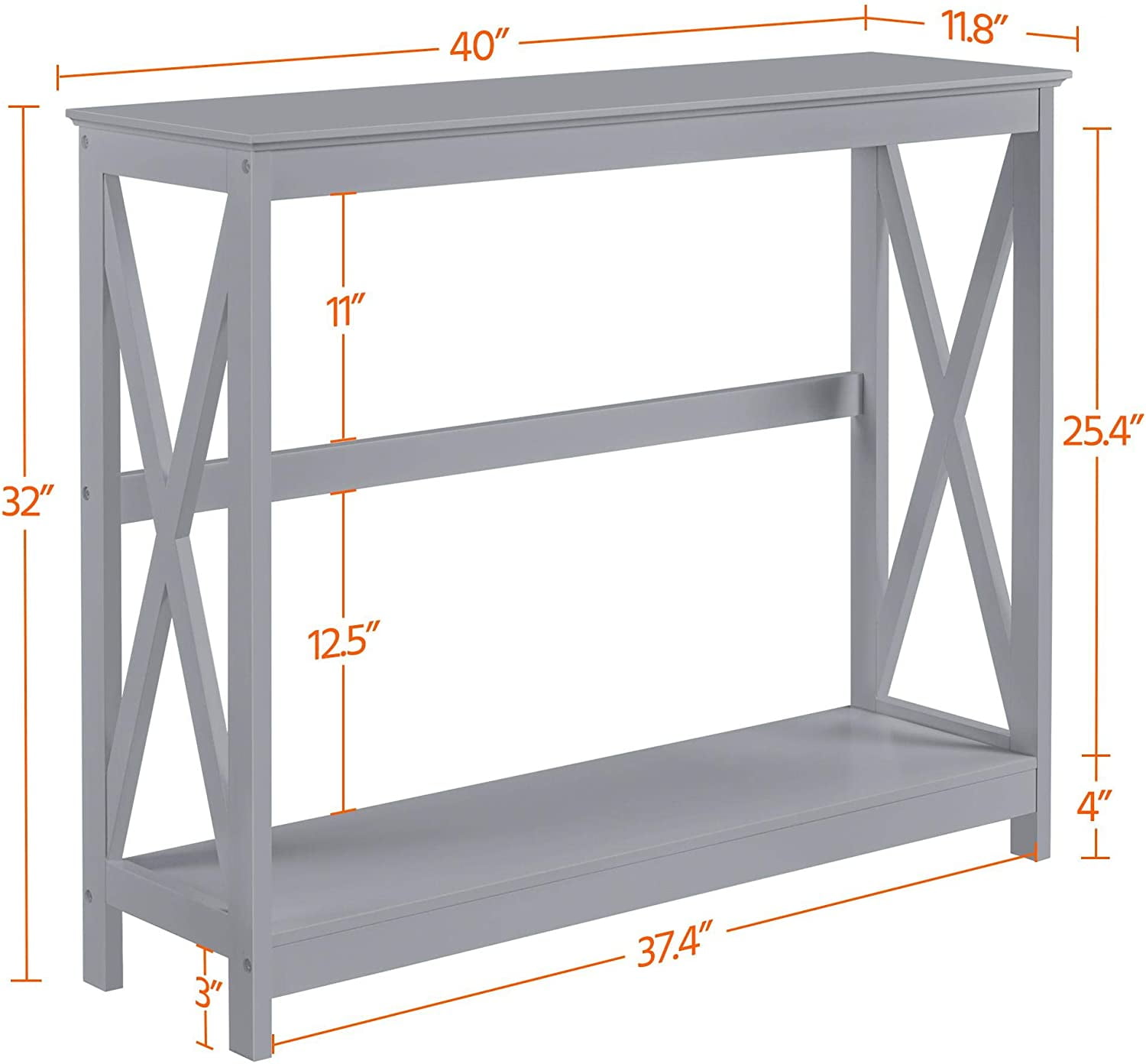 NIUMU Console Table for Entryway, 2 Tier Narrow Sofa Table Bookshelf Accent Tables w/Storage Shelf, Living Room Entry Hall Foyer Tables Furniture, Grey